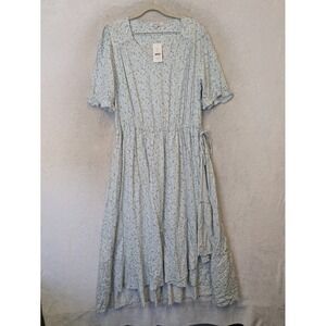 NEW SweetSalt Wrap Dress Women's 14/16 Blue Floral‎ High-Low Midi